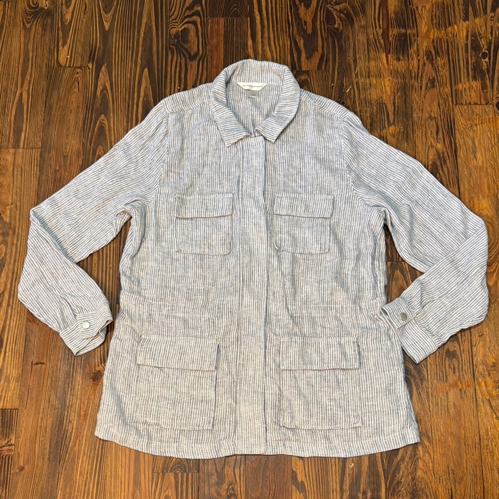 Christopher & Banks Blue & White Lightweight Linen Blend Utility Jacket